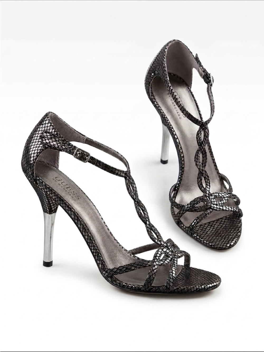 Guess Olivia Braided Snake-Print T-Strap High Heels